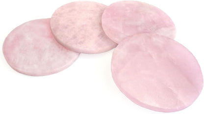Pink Crystal Coaster Round 3-4" Set of 4 Rose Quartz Slices Cup Mat with Rubber Bumper for Drinks Coffee Wine Home Decoration Gift Card