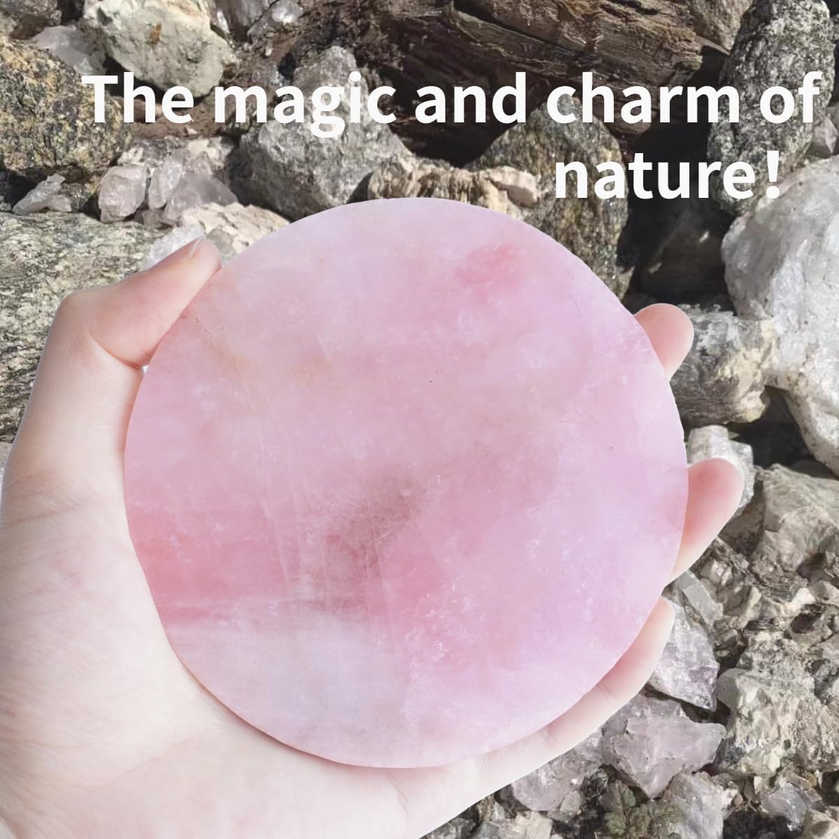 Pink Crystal Coaster Round 3-4" Set of 4 Rose Quartz Slices Cup Mat with Rubber Bumper for Drinks Coffee Wine Home Decoration Gift Card