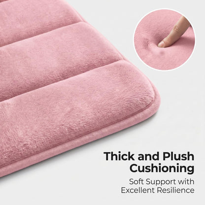Bathroom Rugs Set 3 Piece, Memory Foam Bath Rugs, Non Slip Washable Bathroom Rug Set, Extra Soft Absorbent Bath Mats with U-Shaped Toilet Rug, Pink