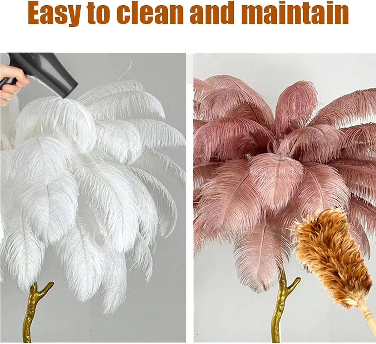 Ostrich Feather Lamp Feather Floor Lamps, Natural Ostrich Feather Floor Lamp Silver Resin Light Body Standing Light 3 Colors Dimmable Feather Lamps with Foot Switch, E14 LED Bulb,Pink