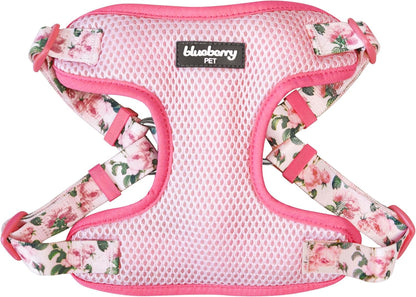 Pink Floral Print Mesh Dog Harness Vest for Medium Dogs, Soft Breathable Adjustable Dog Harness