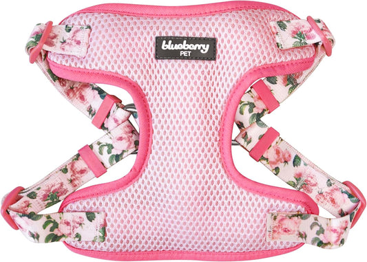Pink Floral Print Mesh Dog Harness Vest for Medium Dogs, Soft Breathable Adjustable Dog Harness