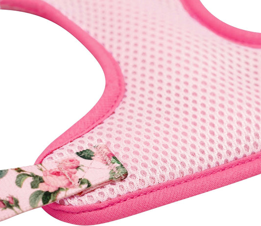 Pink Floral Print Mesh Dog Harness Vest for Medium Dogs, Soft Breathable Adjustable Dog Harness