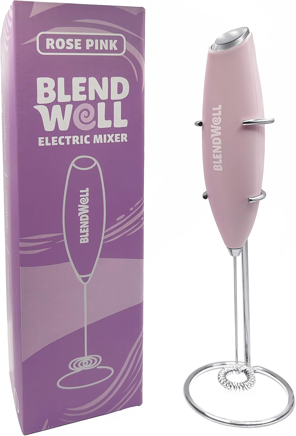 Electric Milk Frother for Matcha and Coffee, Handheld Battery Operated Drink Mixer with Stand, Stainless Steel Whisk, Rose Pink
