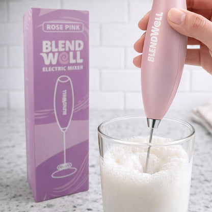 Electric Milk Frother for Matcha and Coffee, Handheld Battery Operated Drink Mixer with Stand, Stainless Steel Whisk, Rose Pink