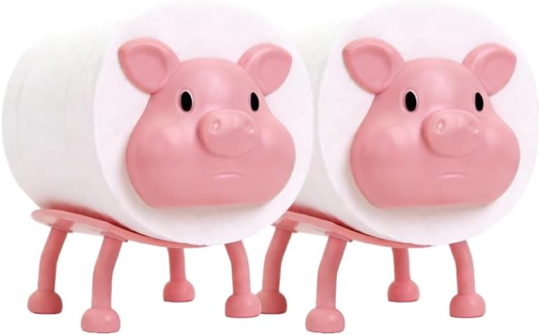 2 Pack Pink Pig Toilet Paper Holder Stand - Decorative Cute Pig Animal-Shaped Bathroom Tissue Roll Storage, Funny Toilet Paper Holder with Storage, Toilet Novelty Decorative（Excluding Toilet Paper）
