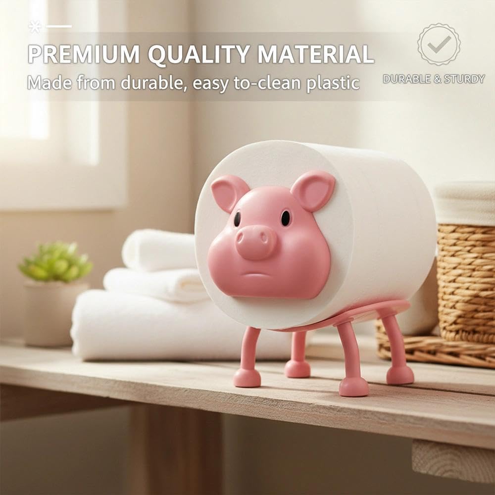 2 Pack Pink Pig Toilet Paper Holder Stand - Decorative Cute Pig Animal-Shaped Bathroom Tissue Roll Storage, Funny Toilet Paper Holder with Storage, Toilet Novelty Decorative（Excluding Toilet Paper）