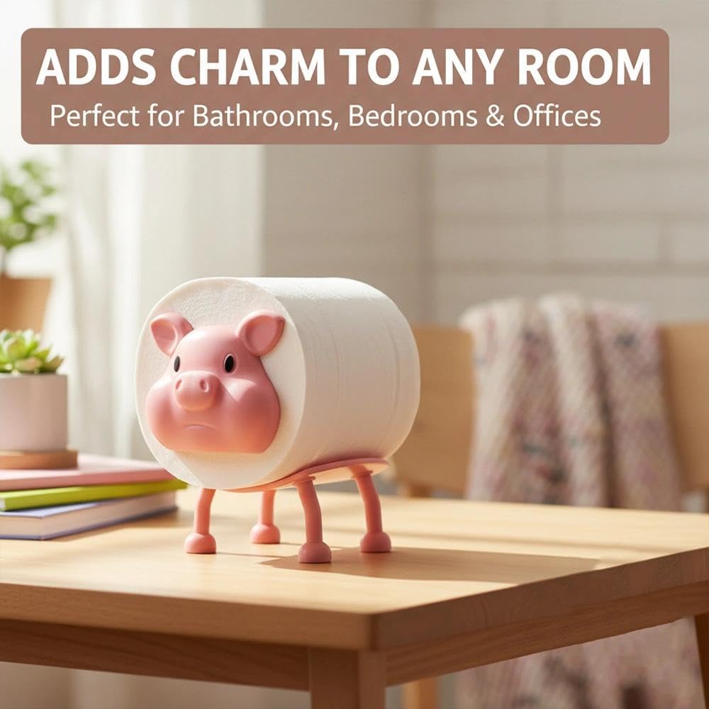 2 Pack Pink Pig Toilet Paper Holder Stand - Decorative Cute Pig Animal-Shaped Bathroom Tissue Roll Storage, Funny Toilet Paper Holder with Storage, Toilet Novelty Decorative（Excluding Toilet Paper）