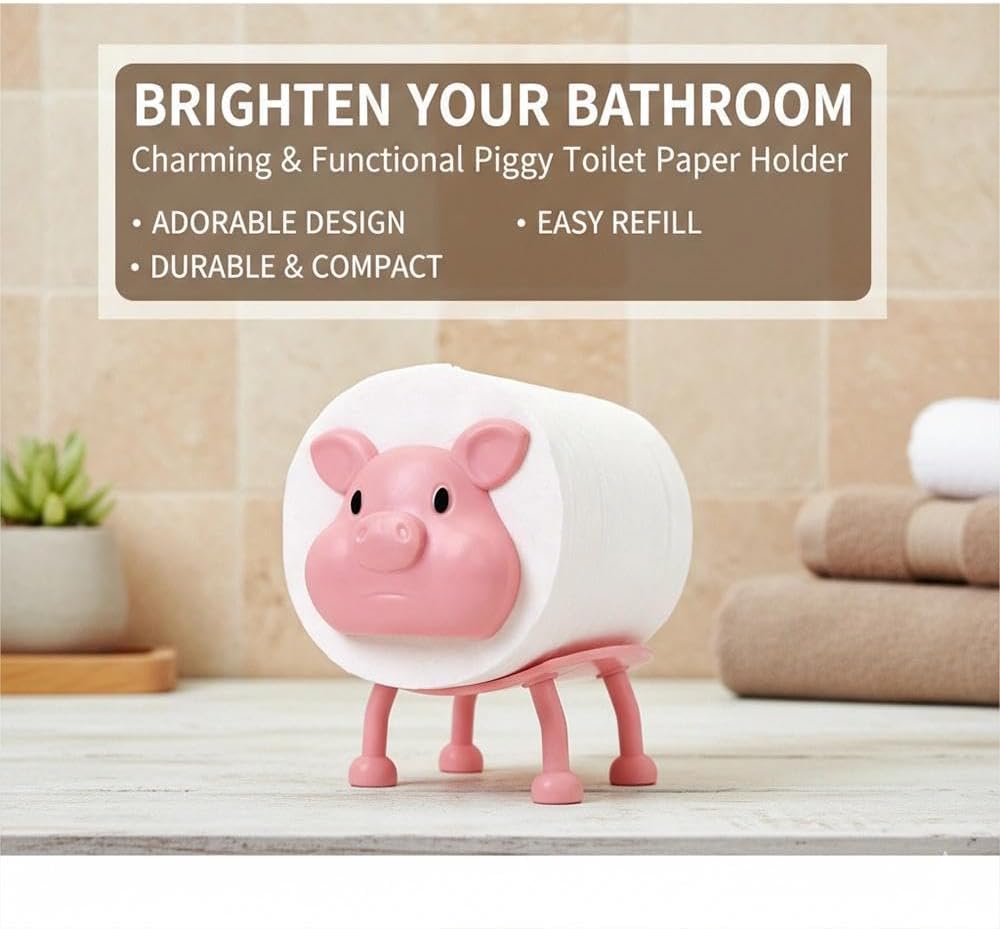 2 Pack Pink Pig Toilet Paper Holder Stand - Decorative Cute Pig Animal-Shaped Bathroom Tissue Roll Storage, Funny Toilet Paper Holder with Storage, Toilet Novelty Decorative（Excluding Toilet Paper）