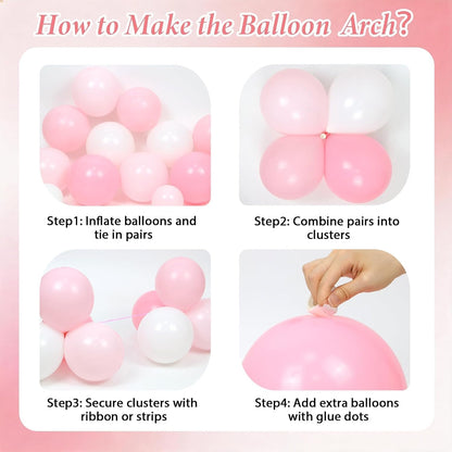 155pcs Pink and White Balloon Arch Kit with Light Pink and White Balloons