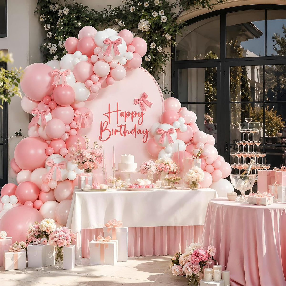 155pcs Pink and White Balloon Arch Kit with Light Pink and White Balloons