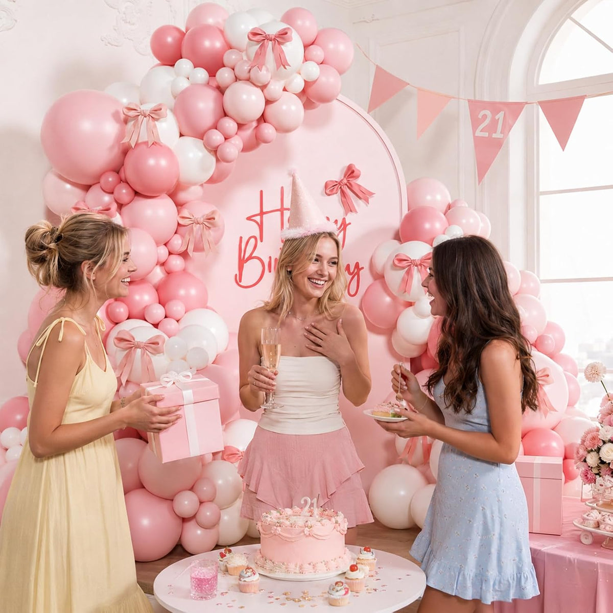 155pcs Pink and White Balloon Arch Kit with Light Pink and White Balloons