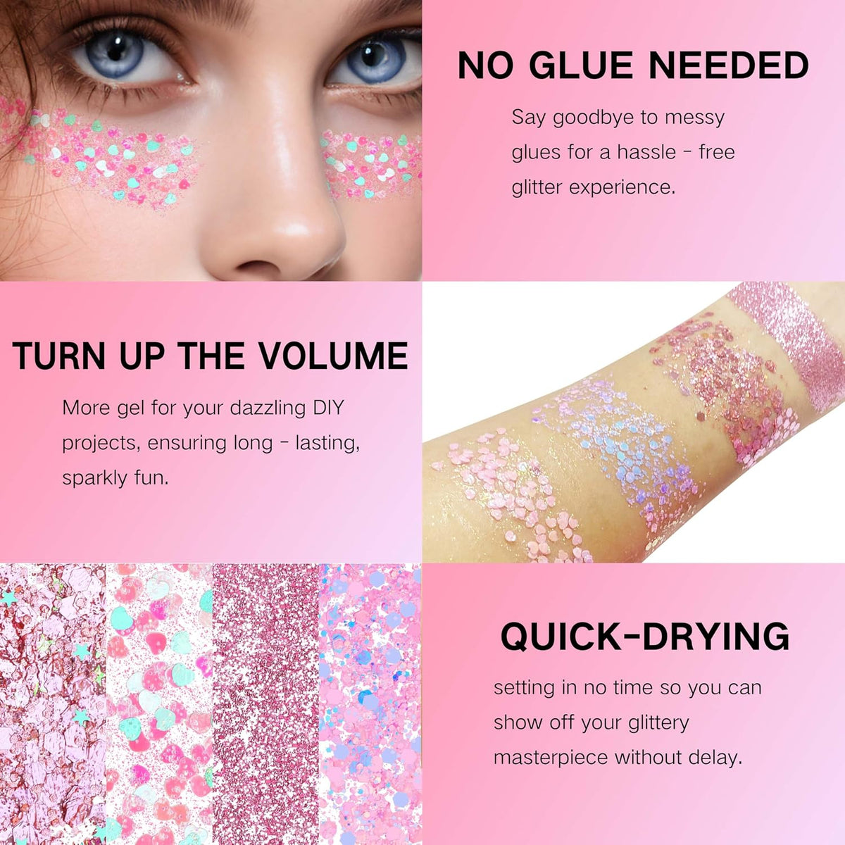 Pink Face Hair Glitter Gel, Pink Halloween Makeup,40g Body Glitter Mermaid Costume,Singer Concert Outfit for Women,Sparkling Glitter Cheer Rave Festival Accessories