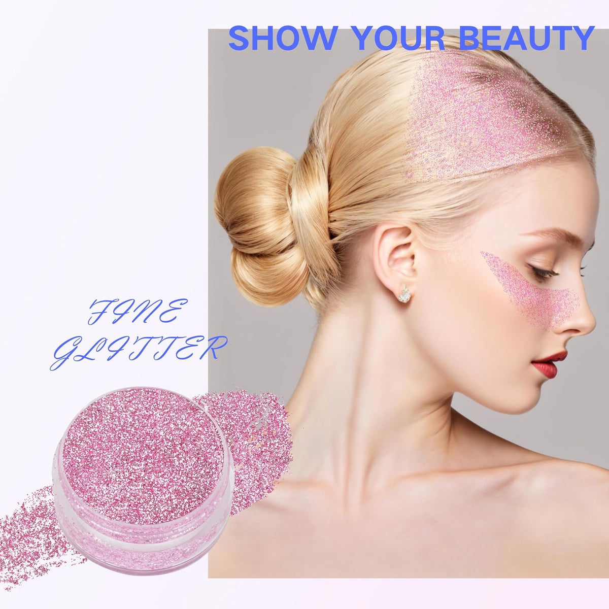 Pink Face Hair Glitter Gel, Pink Halloween Makeup,40g Body Glitter Mermaid Costume,Singer Concert Outfit for Women,Sparkling Glitter Cheer Rave Festival Accessories