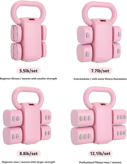2 in 1 Adjustable Dumbbell Set, 4-Level Weights for Home Gym