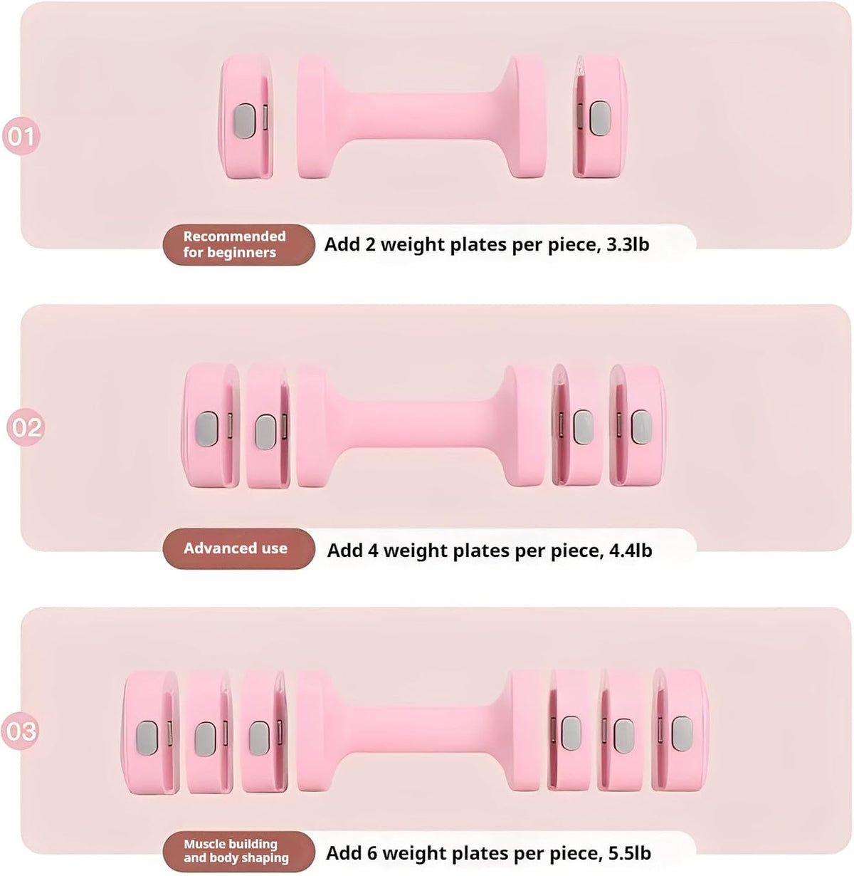 2 in 1 Adjustable Dumbbell Set, 4-Level Weights for Home Gym