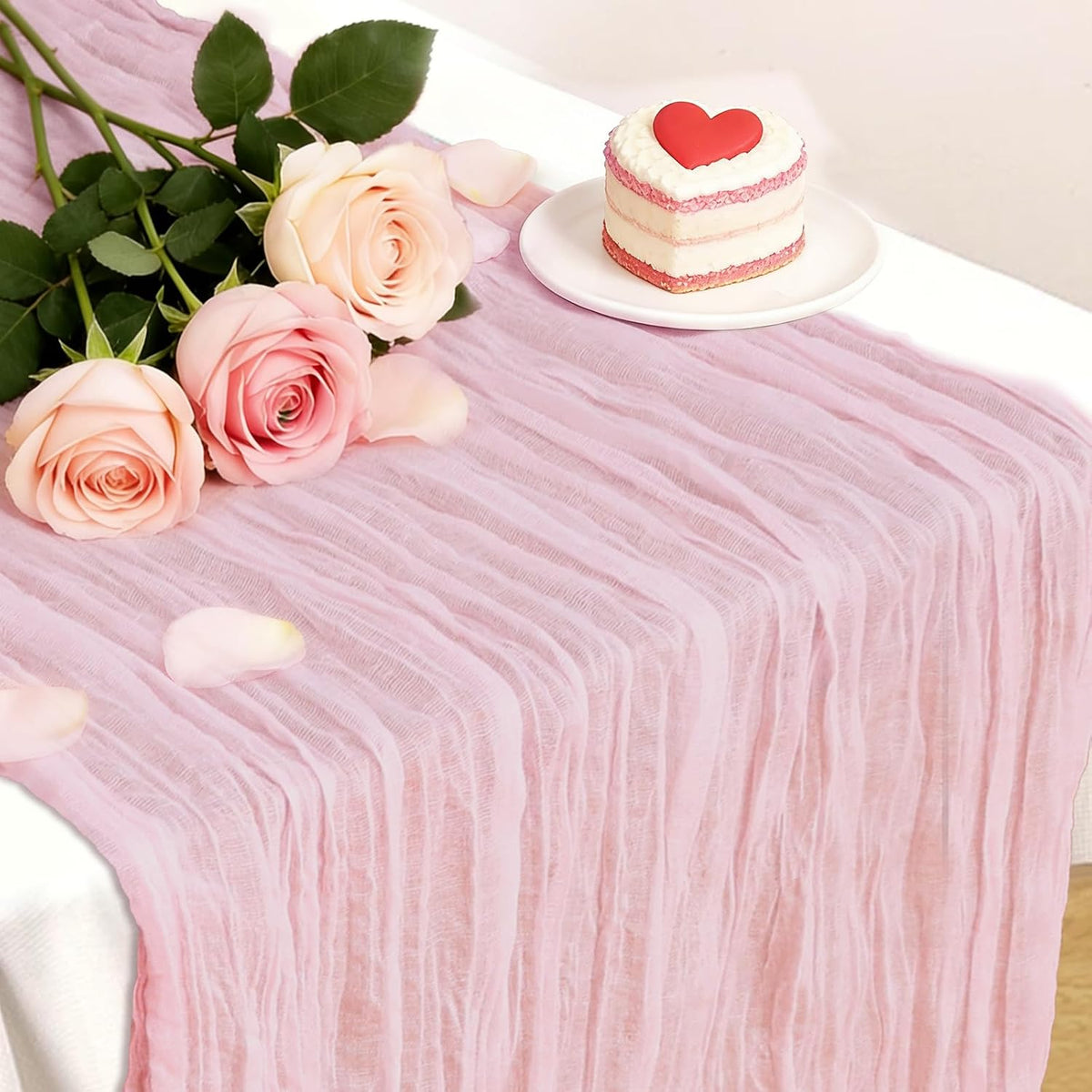Pink Cheesecloth Table Runner, 10 Ft Summer Boho Rustic Gauze Table Runner