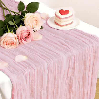 Pink Cheesecloth Table Runner, 10 Ft Summer Boho Rustic Gauze Table Runner