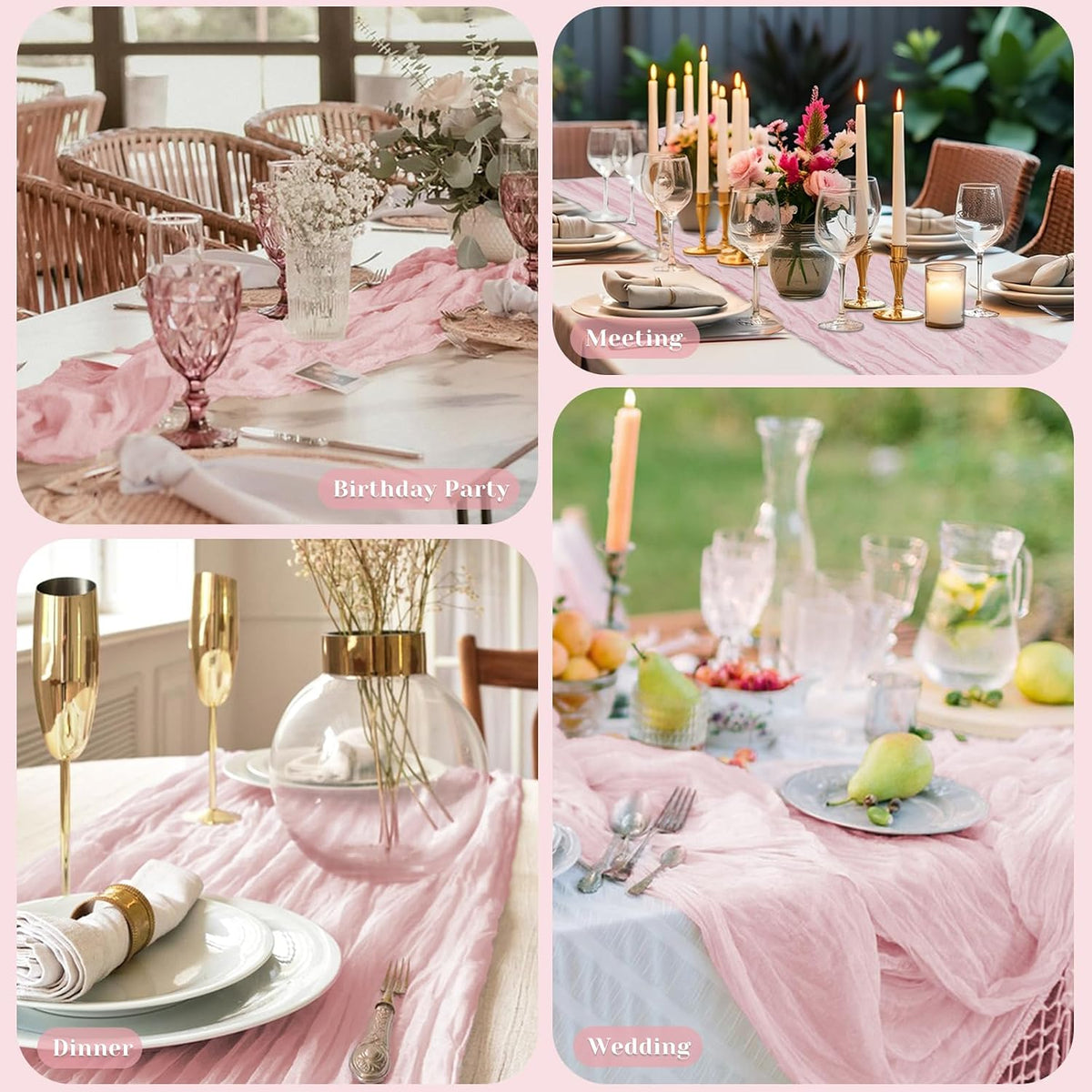 Pink Cheesecloth Table Runner, 10 Ft Summer Boho Rustic Gauze Table Runner
