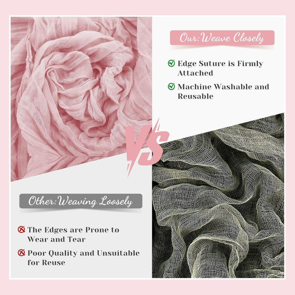 Pink Cheesecloth Table Runner, 10 Ft Summer Boho Rustic Gauze Table Runner