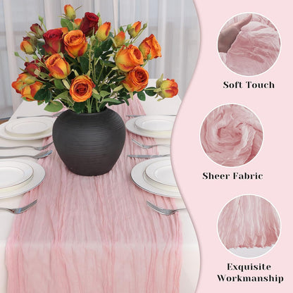 Pink Cheesecloth Table Runner, 10 Ft Summer Boho Rustic Gauze Table Runner