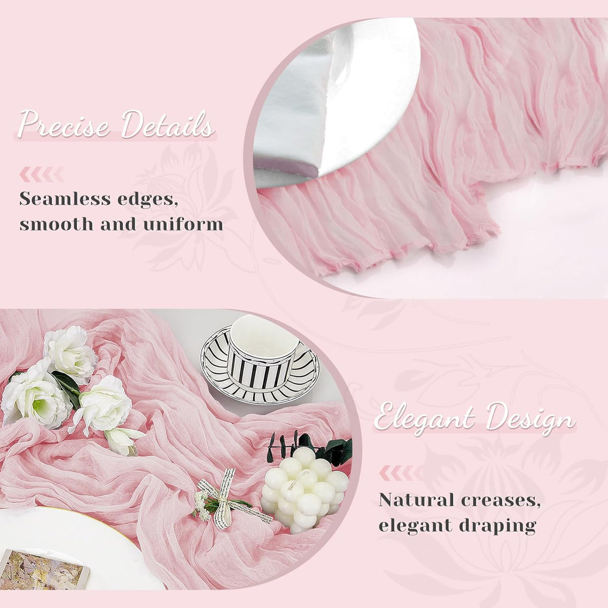 Pink Cheesecloth Table Runner, 10 Ft Summer Boho Rustic Gauze Table Runner