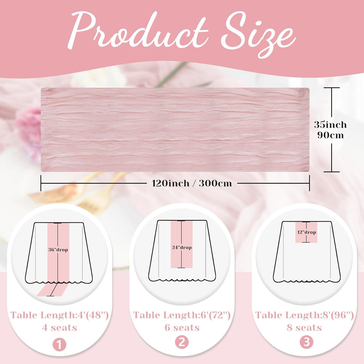 Pink Cheesecloth Table Runner, 10 Ft Summer Boho Rustic Gauze Table Runner