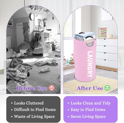 95L Large Laundry Basket with Handles, Foldable Clothes Hampers Stand Up Well, Waterproof Dirty Clothes Hamper, Rugged Laundry Basket for Flat, Dorm, Hotel, Pink