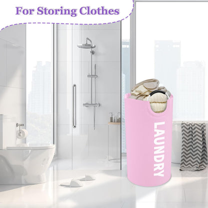 95L Large Laundry Basket with Handles, Foldable Clothes Hampers Stand Up Well, Waterproof Dirty Clothes Hamper, Rugged Laundry Basket for Flat, Dorm, Hotel, Pink