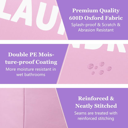 95L Large Laundry Basket with Handles, Foldable Clothes Hampers Stand Up Well, Waterproof Dirty Clothes Hamper, Rugged Laundry Basket for Flat, Dorm, Hotel, Pink