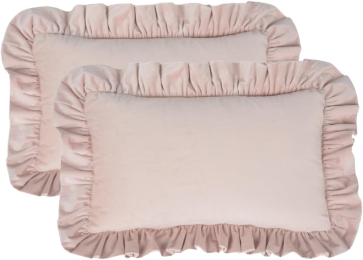 12x20 inches Throw Pillow Covers Set of 2, Soft Ruffle Velvet Decorative Pillow Covers Case Square Cushion Pillow Covers for Sofa Couch Bedroom Living Room Farmhouse Decor, Light Pink
