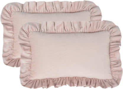 12x20 inches Throw Pillow Covers Set of 2, Soft Ruffle Velvet Decorative Pillow Covers Case Square Cushion Pillow Covers for Sofa Couch Bedroom Living Room Farmhouse Decor, Light Pink