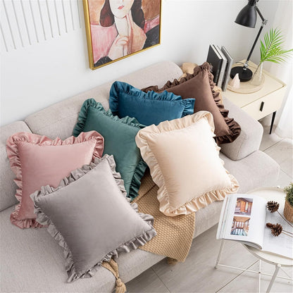 12x20 inches Throw Pillow Covers Set of 2, Soft Ruffle Velvet Decorative Pillow Covers Case Square Cushion Pillow Covers for Sofa Couch Bedroom Living Room Farmhouse Decor, Light Pink