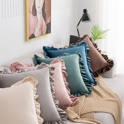 12x20 inches Throw Pillow Covers Set of 2, Soft Ruffle Velvet Decorative Pillow Covers Case Square Cushion Pillow Covers for Sofa Couch Bedroom Living Room Farmhouse Decor, Light Pink
