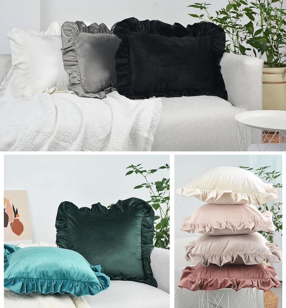 12x20 inches Throw Pillow Covers Set of 2, Soft Ruffle Velvet Decorative Pillow Covers Case Square Cushion Pillow Covers for Sofa Couch Bedroom Living Room Farmhouse Decor, Light Pink
