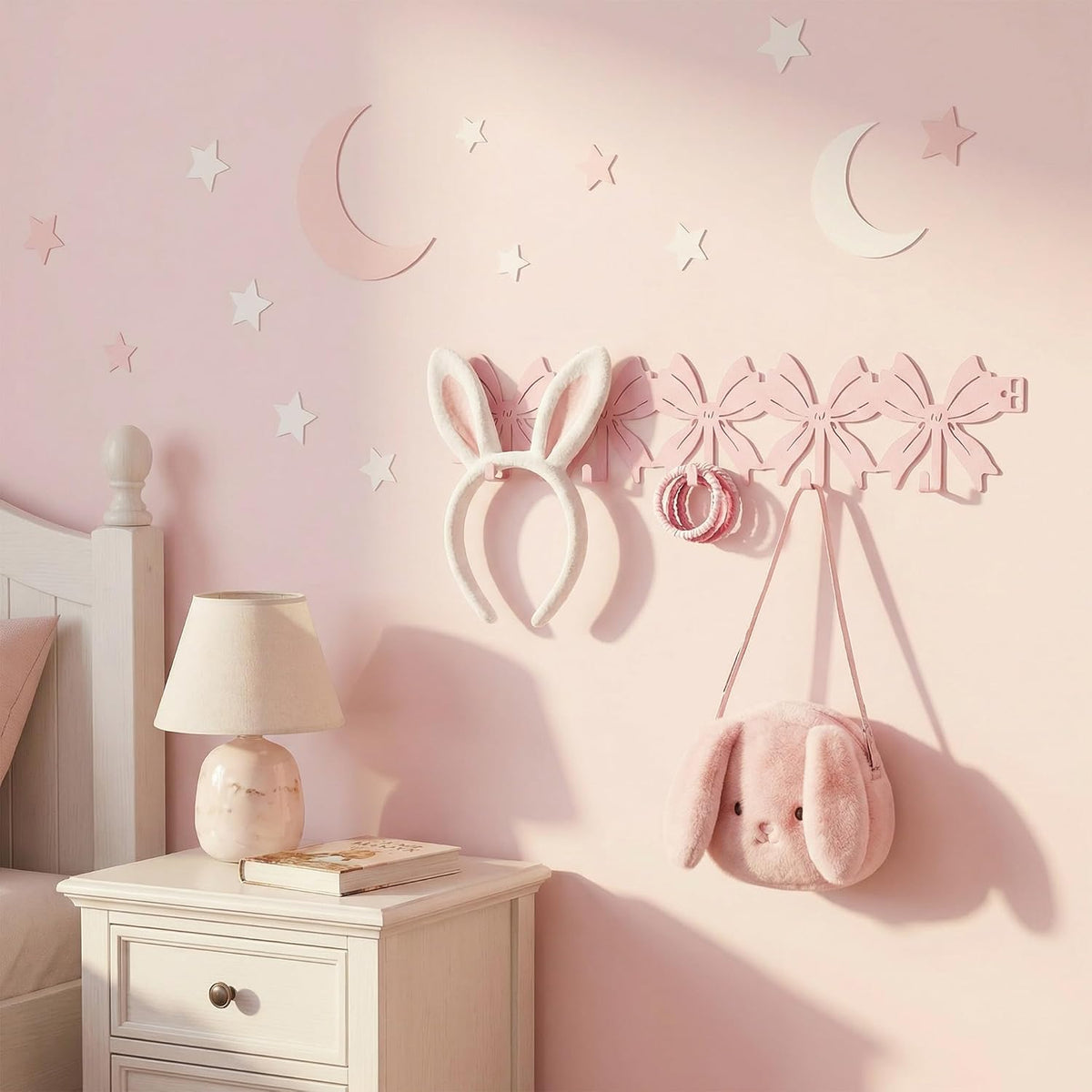 Pink Flat Bow Over The Door Hook Rack Metal 5 Hooks No Drill Coquette Girls