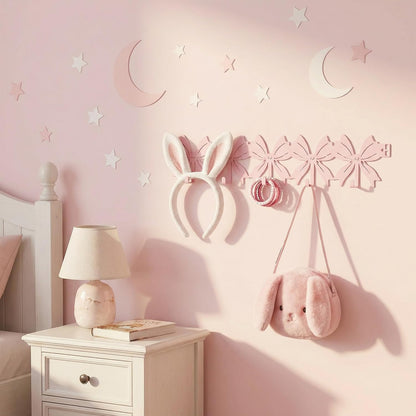 Pink Flat Bow Over The Door Hook Rack Metal 5 Hooks No Drill Coquette Girls