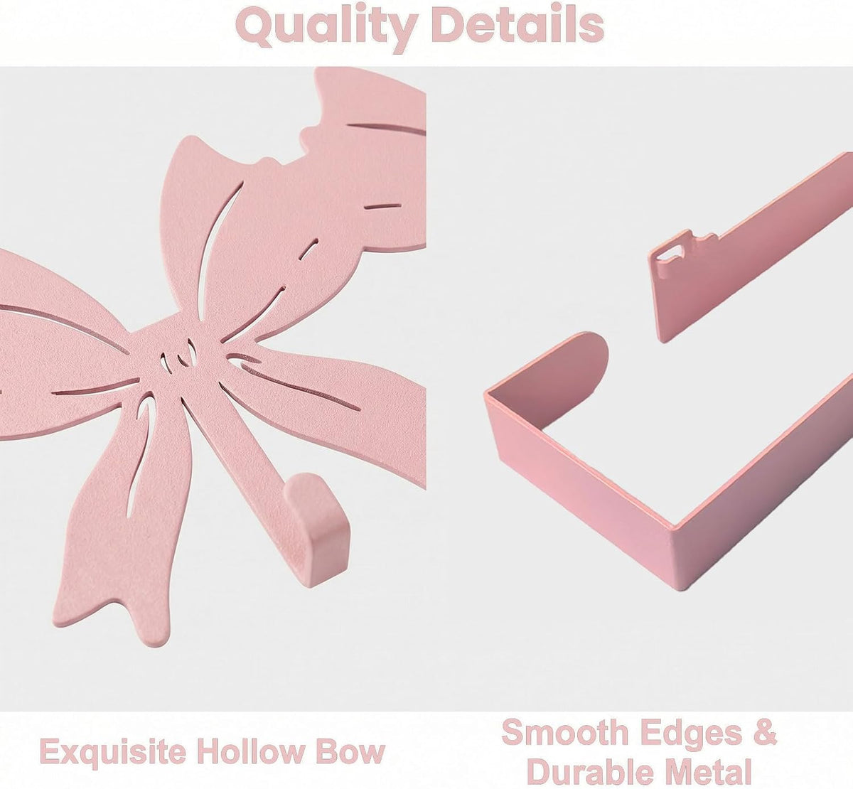 Pink Flat Bow Over The Door Hook Rack Metal 5 Hooks No Drill Coquette Girls