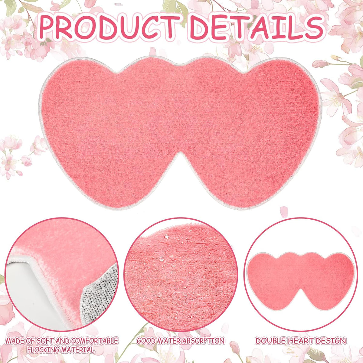 Valentine's Day Rug, Pink Heart Bath Mat, Non-Slip Floor Carpet