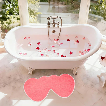 Valentine's Day Rug, Pink Heart Bath Mat, Non-Slip Floor Carpet