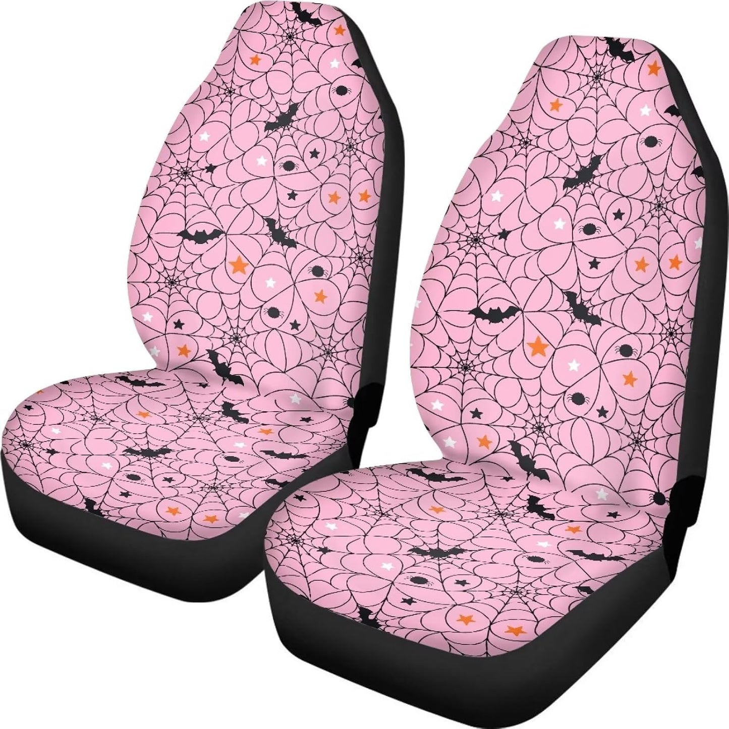 Light Pink Spider Web Bat Print Car Seat Covers Front Seats Only