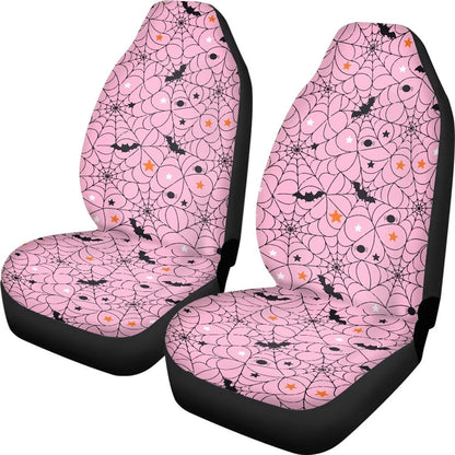 Light Pink Spider Web Bat Print Car Seat Covers Front Seats Only