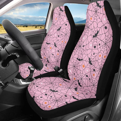 Light Pink Spider Web Bat Print Car Seat Covers Front Seats Only
