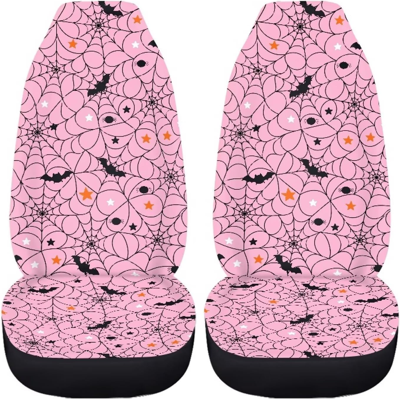 Light Pink Spider Web Bat Print Car Seat Covers Front Seats Only