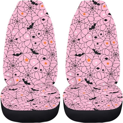 Light Pink Spider Web Bat Print Car Seat Covers Front Seats Only