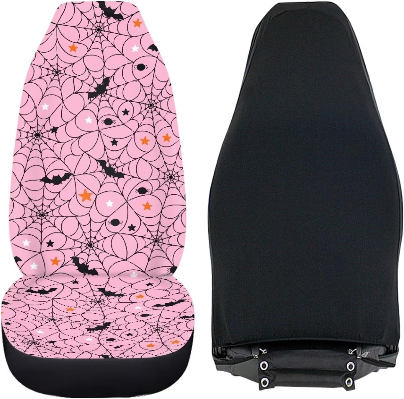 Light Pink Spider Web Bat Print Car Seat Covers Front Seats Only