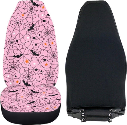 Light Pink Spider Web Bat Print Car Seat Covers Front Seats Only