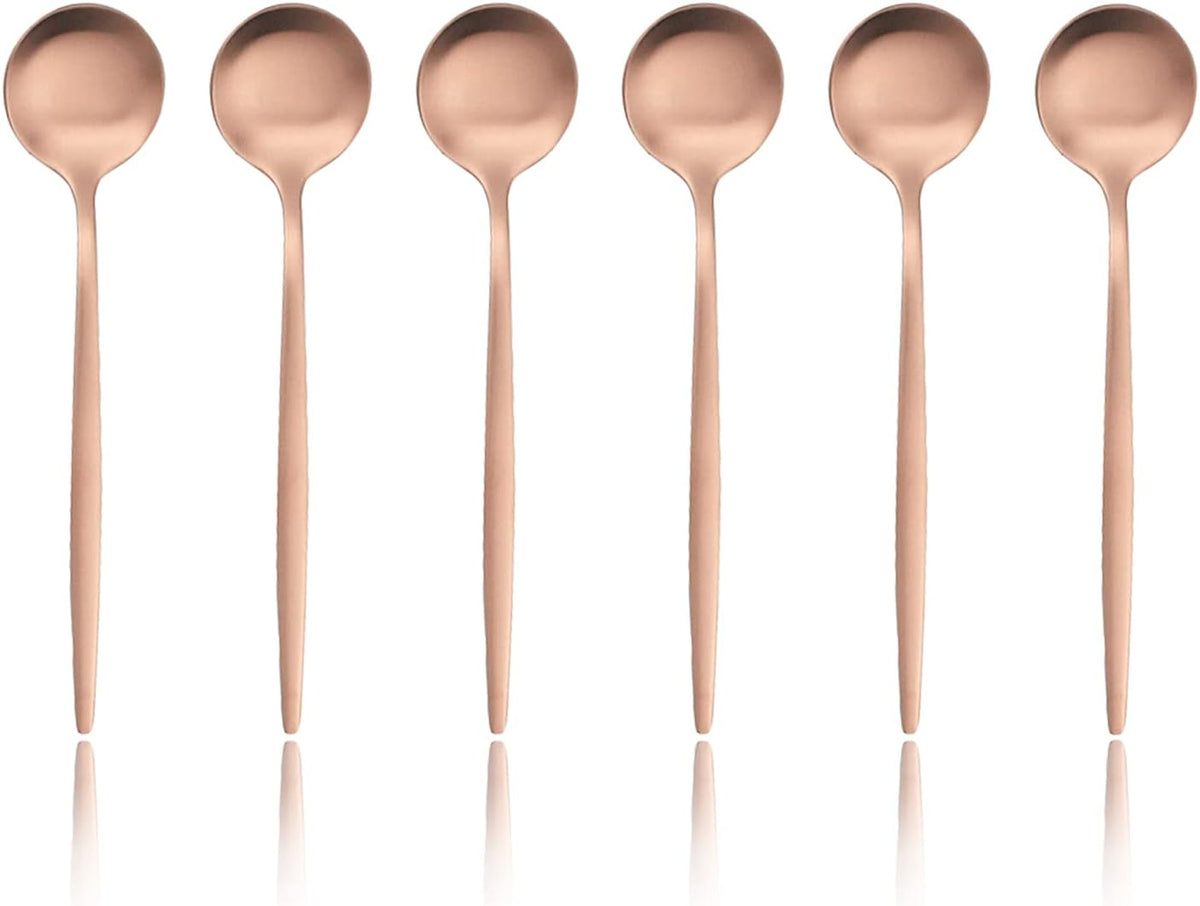 Rose Gold Matte Espresso Spoons, Mini Coffee TeaSpoon, 5.11 Inches Copper Stainless Steel Small Spoons for Dessert, Set of 6
