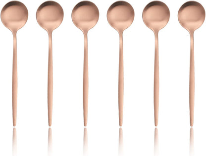 Rose Gold Matte Espresso Spoons, Mini Coffee TeaSpoon, 5.11 Inches Copper Stainless Steel Small Spoons for Dessert, Set of 6