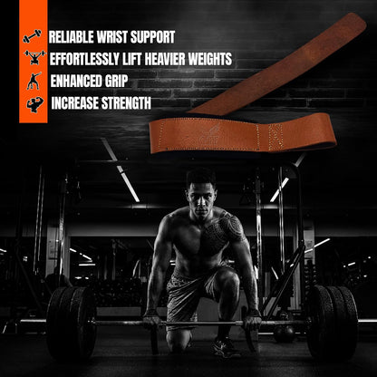 QTF Leather Lifting Wrist Straps for Weightlifting, Gym Wrist Wraps Padded Wrist Support Wraps, Bodybuilding, Powerlifting, Deadlifting and Secure Grip